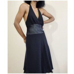 Jones New York Noir Halter Black Silk Waist Midi Party Cocktail Dress